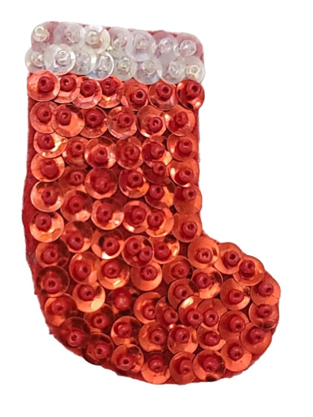 Red Sequin Clear Glass Bead Felt Back Christmas Stocking Pin K660